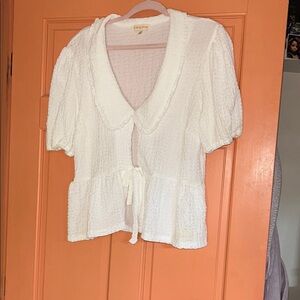 Everly Rose White Textured Blouse with Tie Front Boho